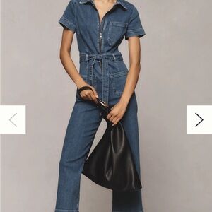 Anthropologie Maeve Colette Size 4 Denim Blue Short-Sleeve Utility Jumpsuit